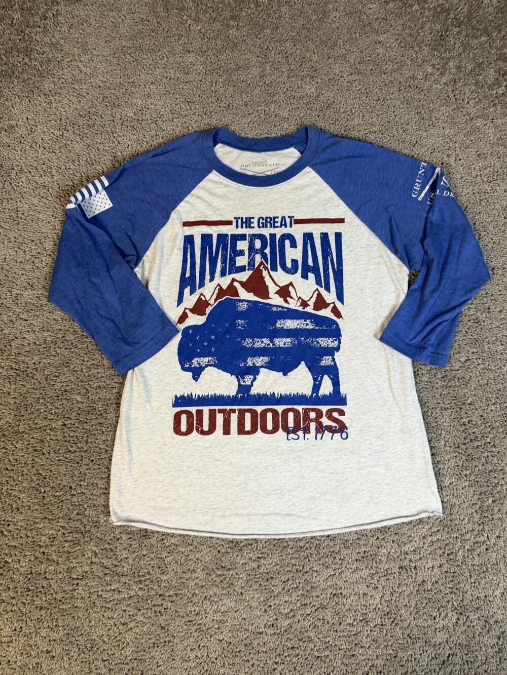 Grunt Style Shirt Mens Medium Gray Great American Outdoors Graphic 3/4 Sleeve